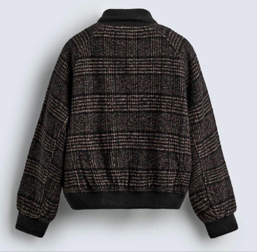 ZARA リブ襟切り替えジャケット チェック Mサイズ