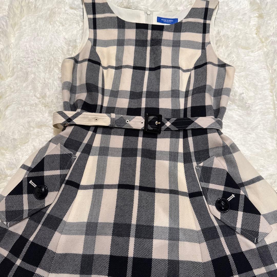 バーバリー ブルーレーベル クレストブリッジ ウールワンピース 36 ベルト付き