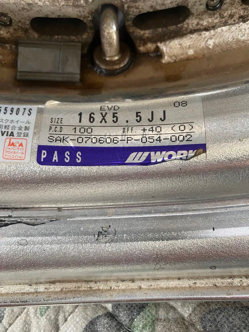 送料込 ① 16インチ WORKユーロライン 16×5.5J+40 前後リム違い