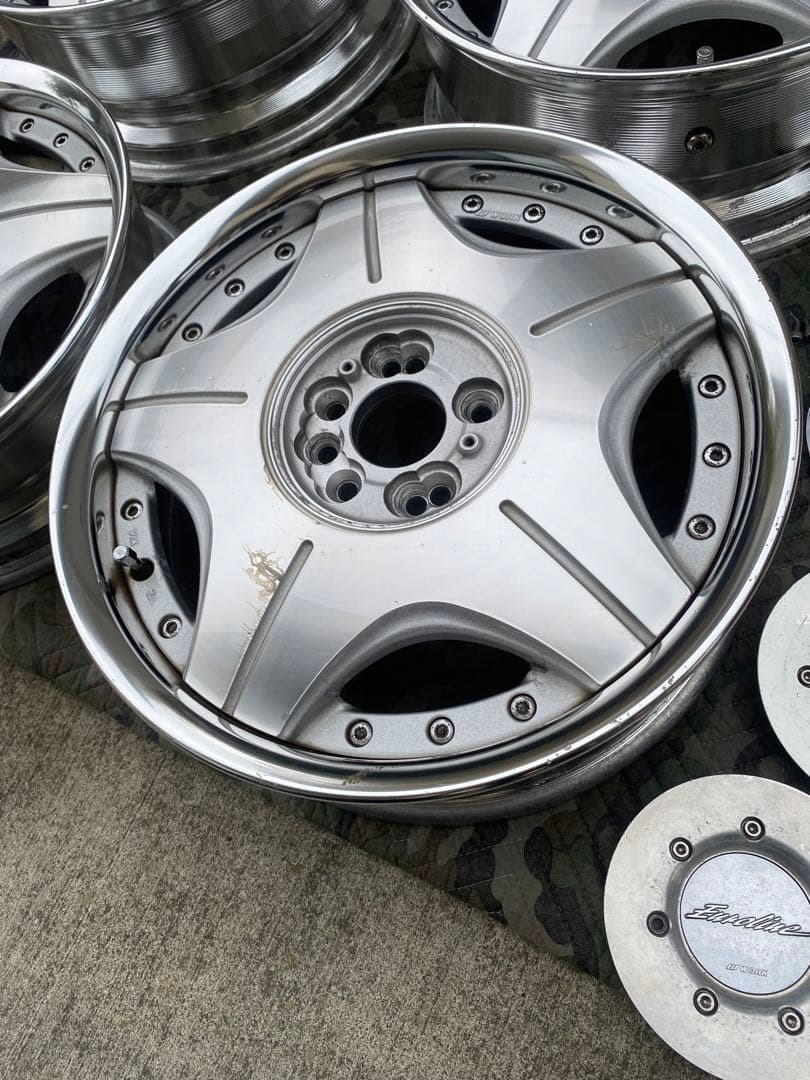 送料込 ① 16インチ WORKユーロライン 16×5.5J+40 前後リム違い