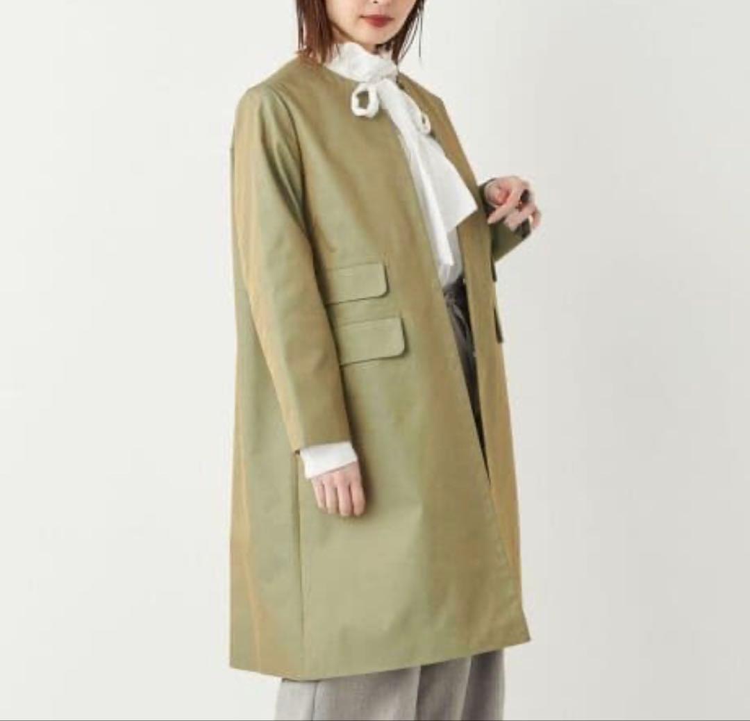 美品　SHIPS シップス　ノーカラーコート　トレンチコート　スプリングコート