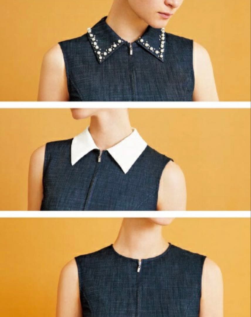 フォクシー Mylene 3way パール襟 白襟 ワンピース