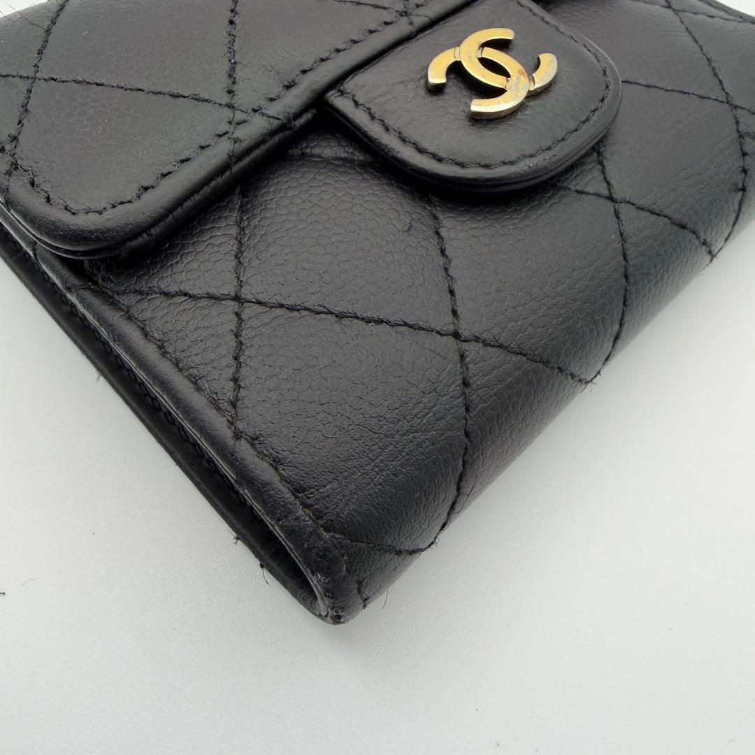 CHANEL シャネル 財布 キャビアスキン 三つ折り 美品