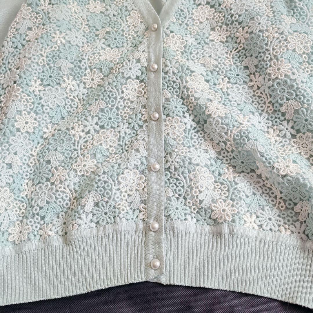 【極美品】レリアン 大きいサイズ フラワー刺繍 カーディガン アンサンブル 現行