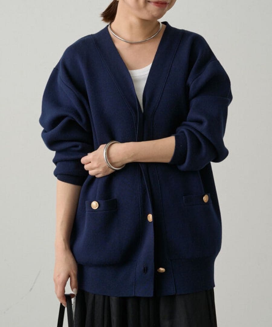 ラウンジドレス loungedress 金ボタンニットカーディガン ネイビー