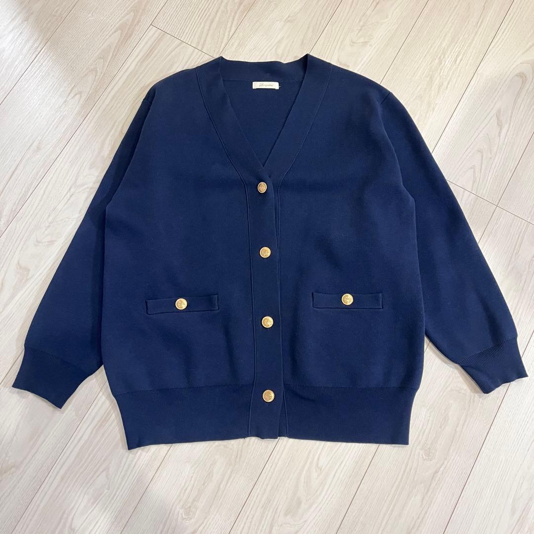 ラウンジドレス loungedress 金ボタンニットカーディガン ネイビー