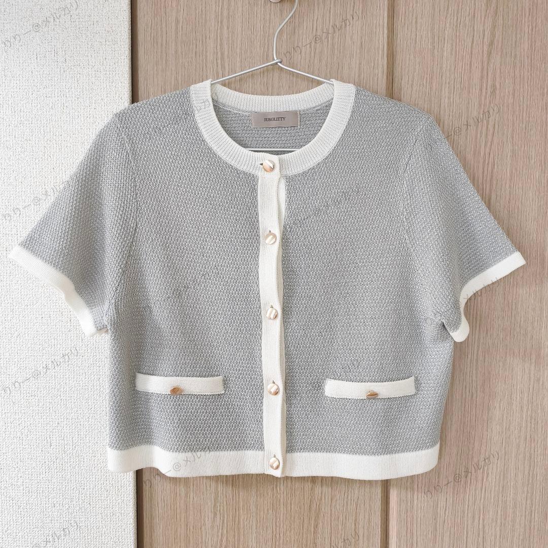 25SS美品・サイズ2　JUSGLITTY　シャイニー配色ジャケットカーディガン