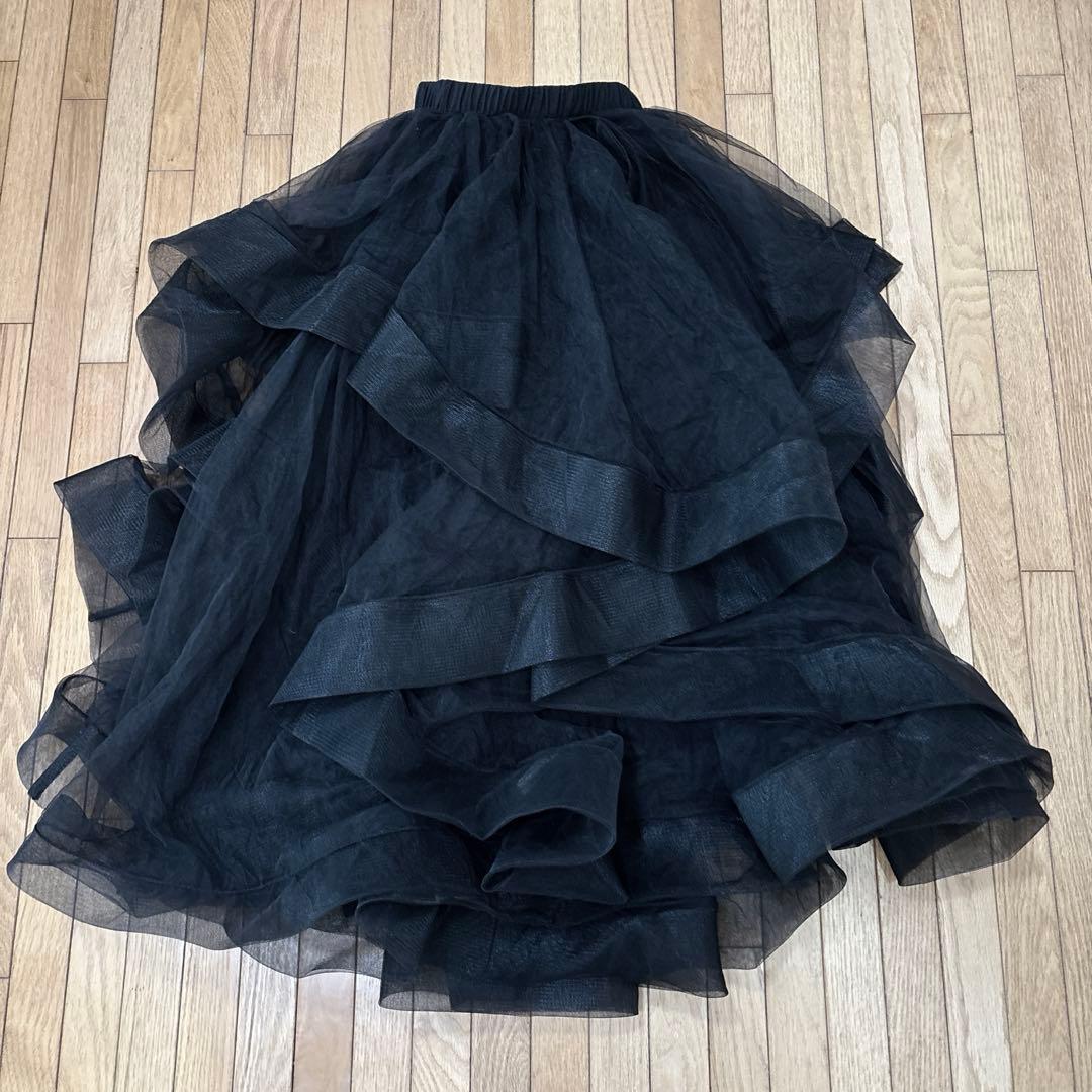 【新品】Frene ランダムフリルティアードボリュームスカート ブラック