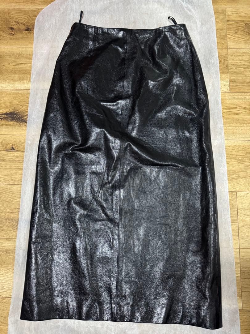 Gucci 羊革 黒 レザータイトロングスカート 44