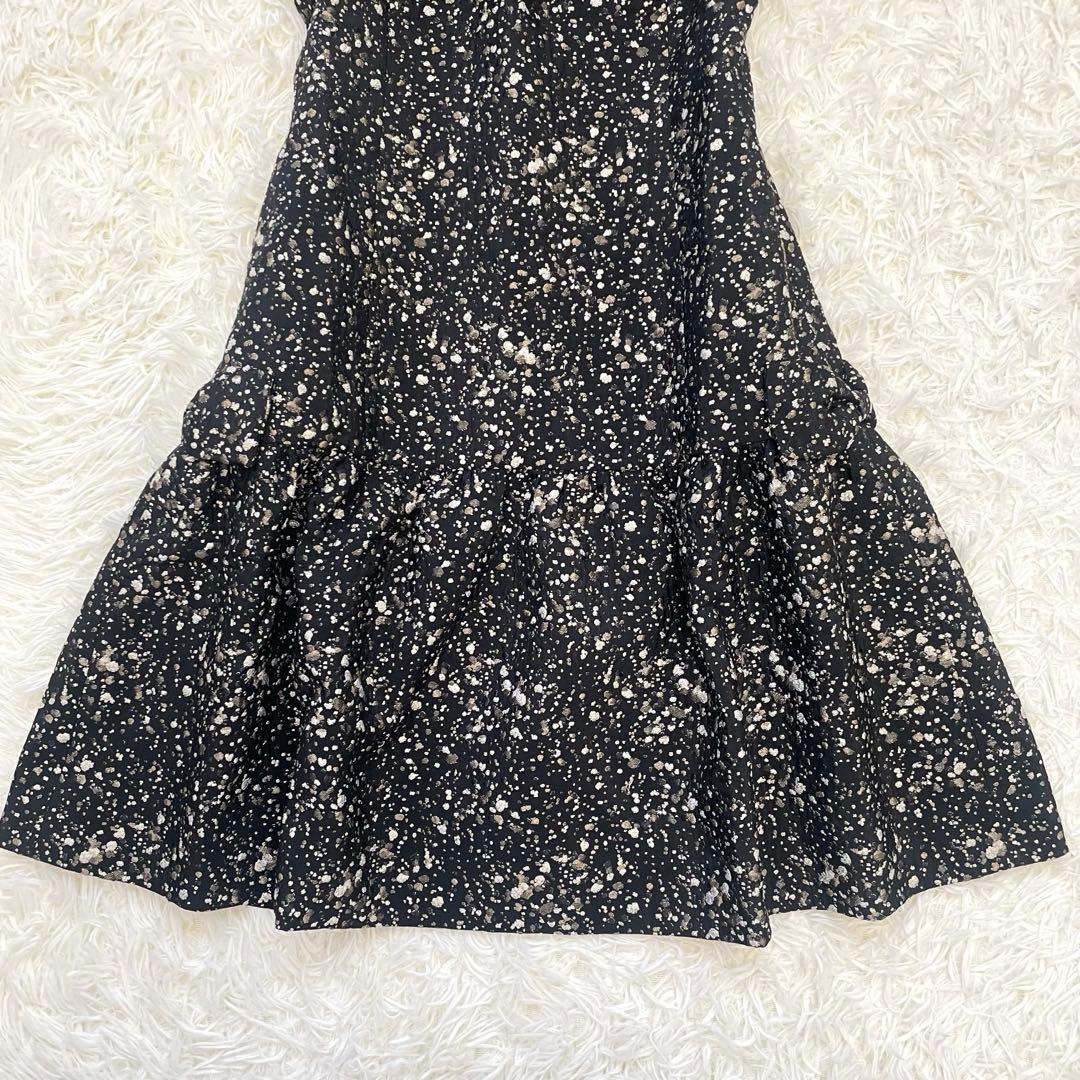 美品✨️ルネ ジャガードワンピース ラメ ひざ丈ワンピース リボン ブラック 36
