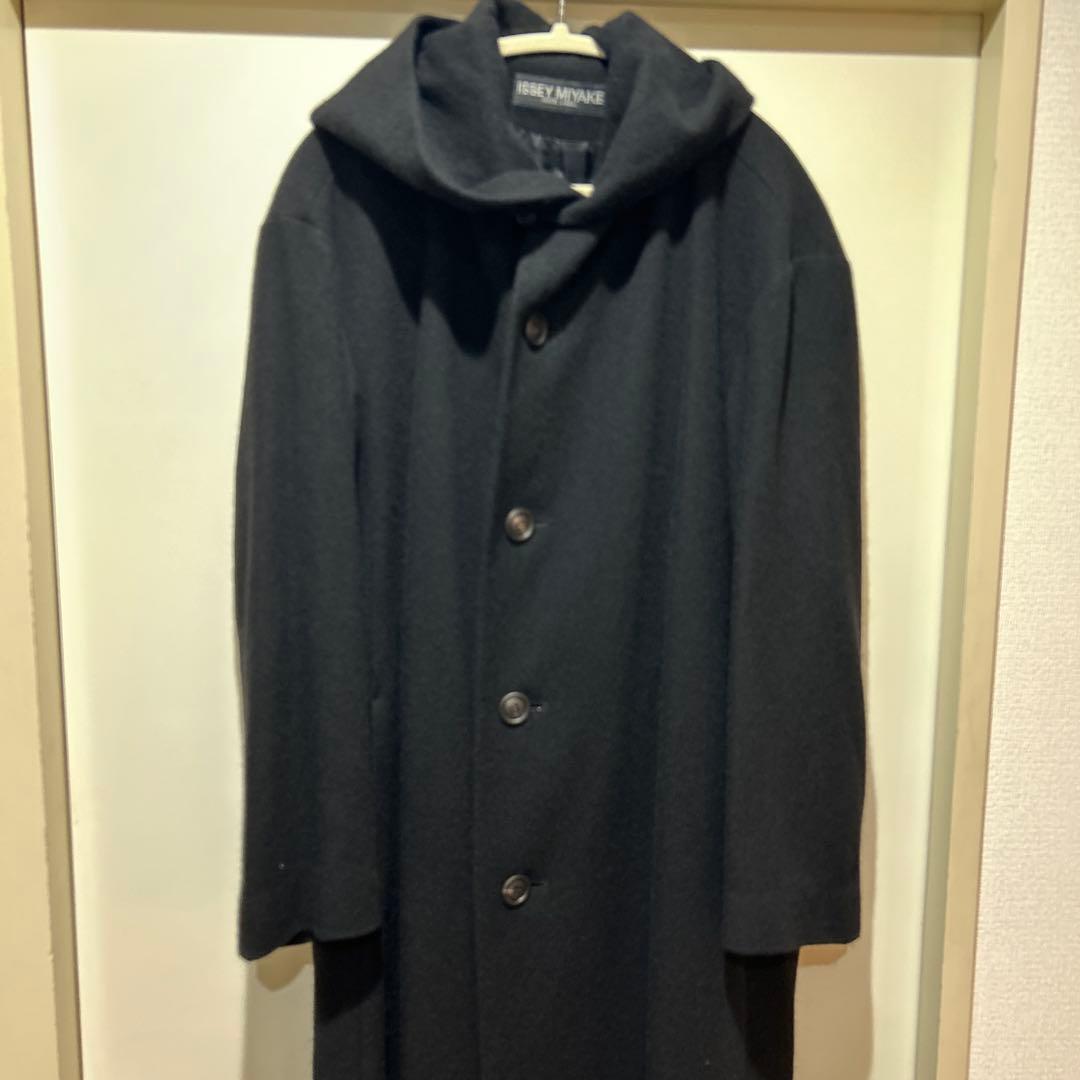 イッセイミヤケ　ホワイトレーベル　カシミヤフーデッドロングコート