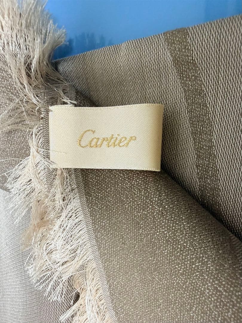 Cartier ストール 鳥柄 大判 ベージュ系 中古 美品