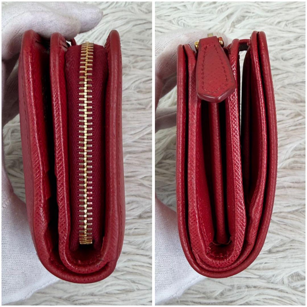 美品✨PRADA プラダ 二つ折り財布 サフィアーノレザー レッド／赤