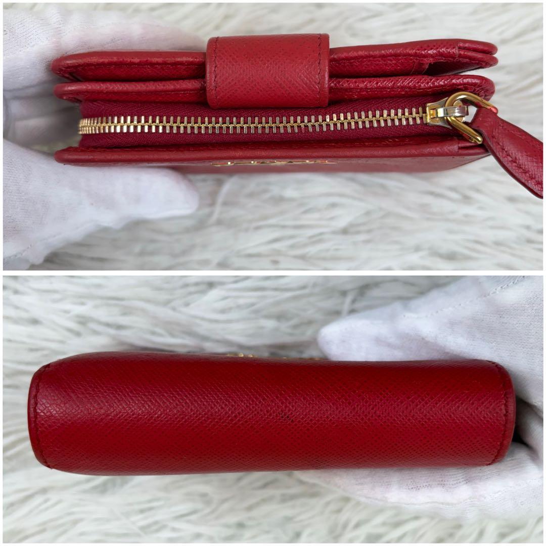美品✨PRADA プラダ 二つ折り財布 サフィアーノレザー レッド／赤