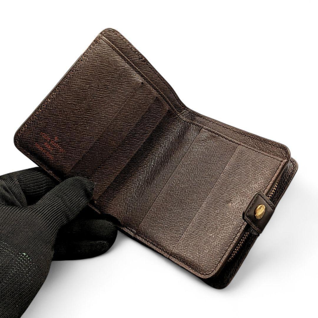 【美品】 ルイヴィトン コンパクトジップ ダミエ エベヌ 二つ折り財布