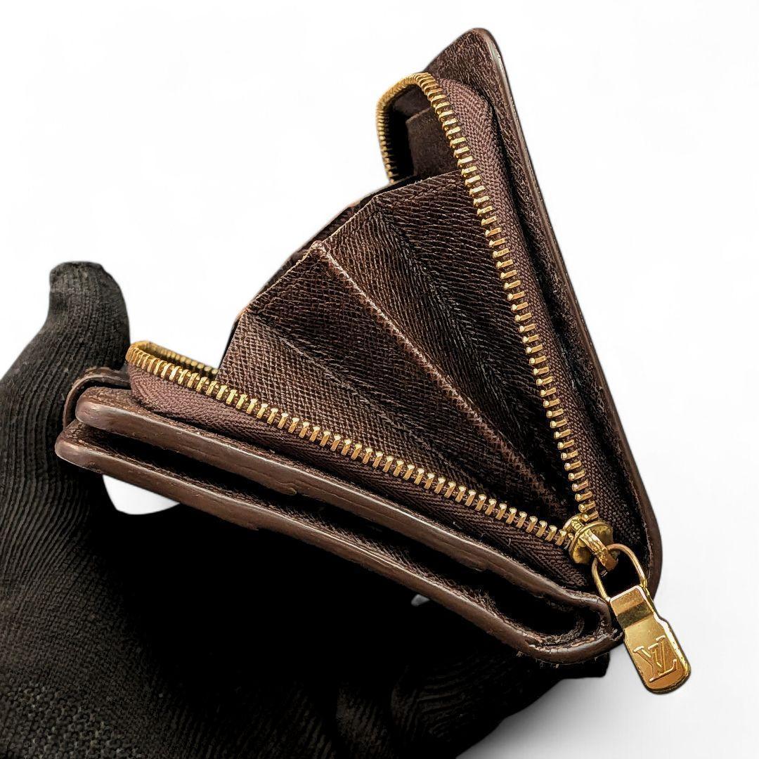 【美品】 ルイヴィトン コンパクトジップ ダミエ エベヌ 二つ折り財布