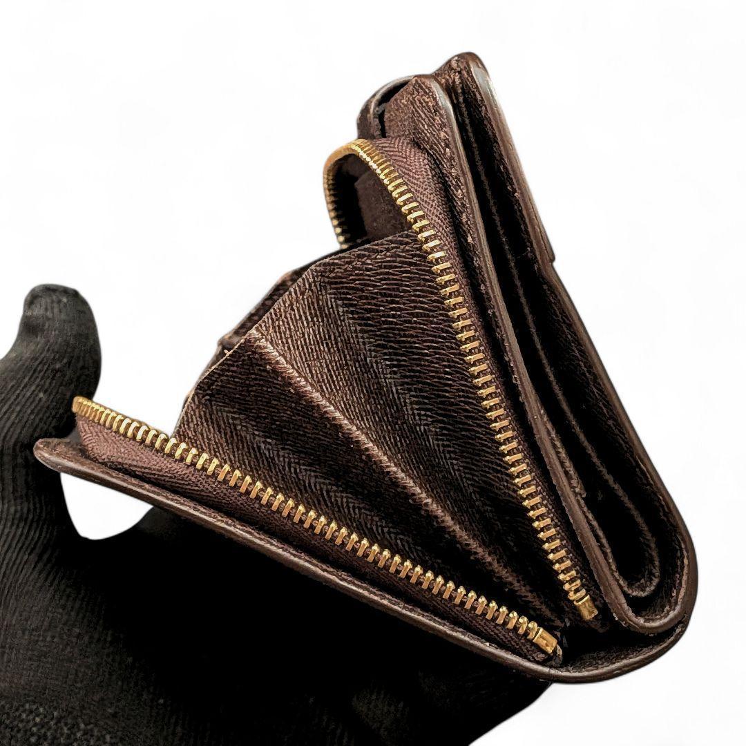 【美品】 ルイヴィトン コンパクトジップ ダミエ エベヌ 二つ折り財布