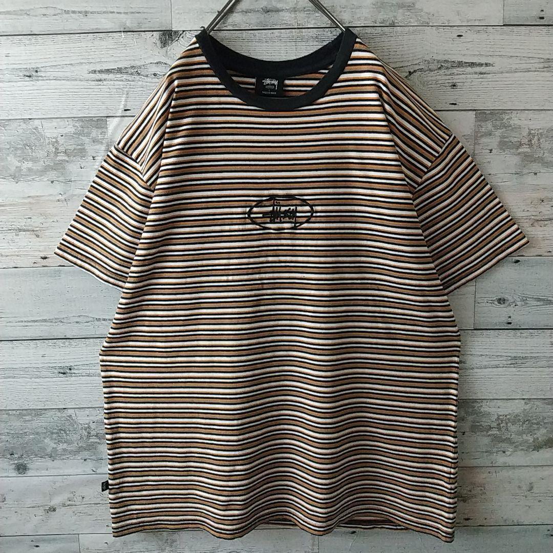 ステューシー オーストラリア限定 刺繍センターロゴ リンガー ボーダー Ｔシャツ