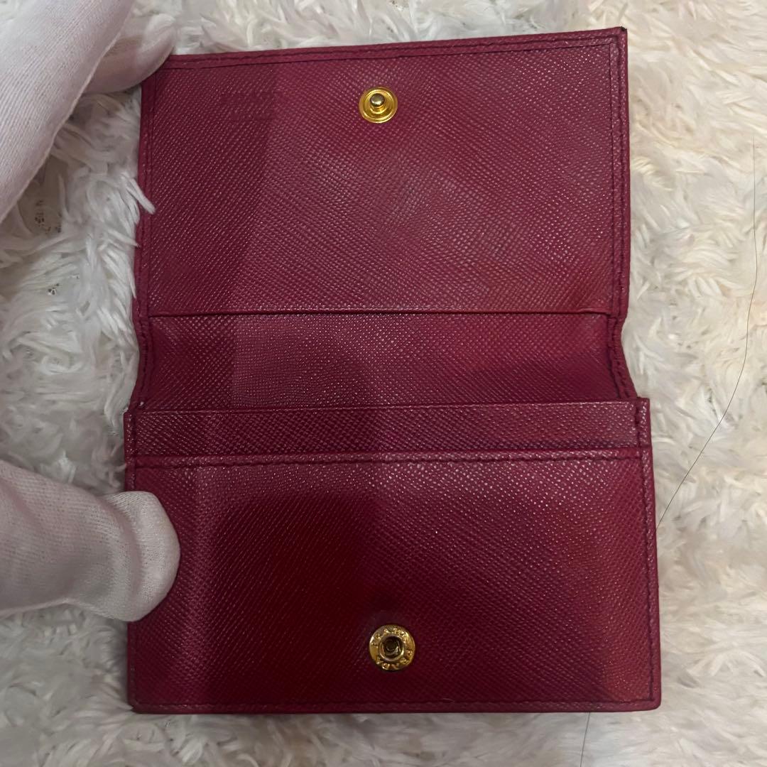 美品 PRADA プラダ 名刺入れ サフィアーノレザー メタルロゴ ピンク