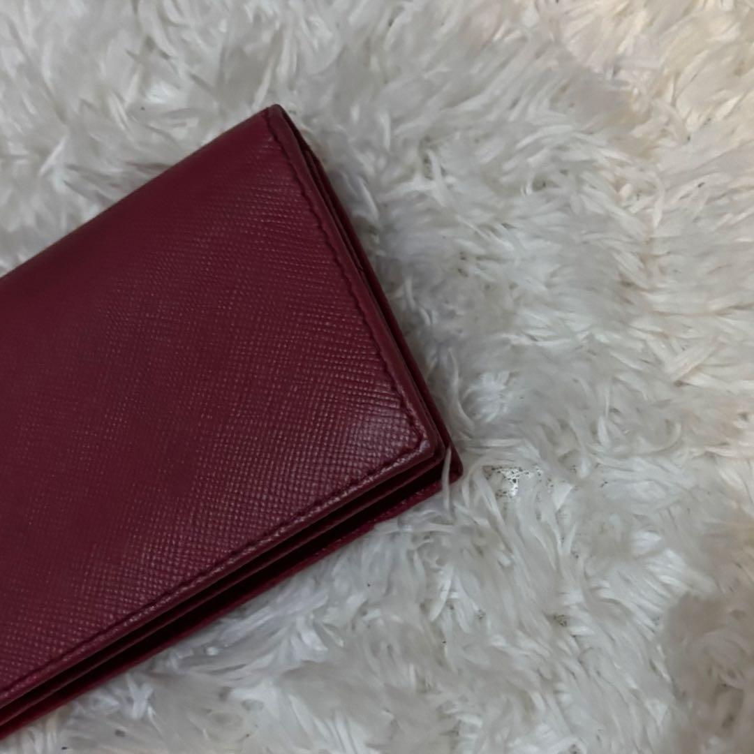 美品 PRADA プラダ 名刺入れ サフィアーノレザー メタルロゴ ピンク