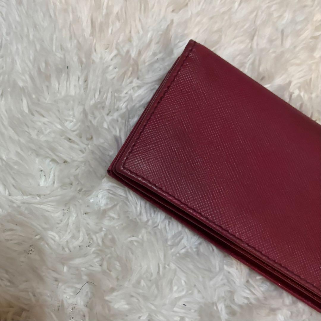 美品 PRADA プラダ 名刺入れ サフィアーノレザー メタルロゴ ピンク