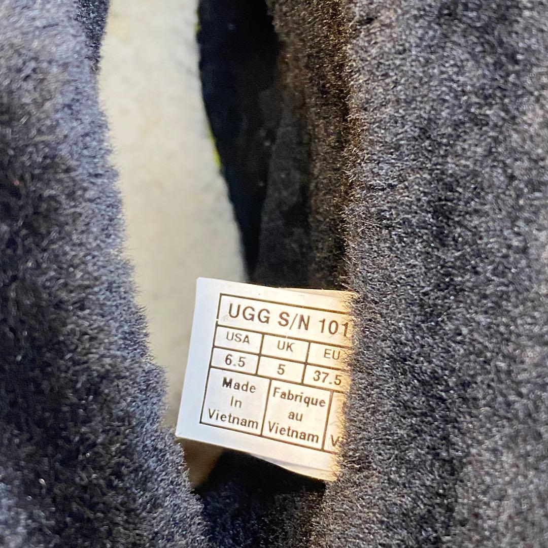 UGG フロントジップ ブーツ 23.5cm ブラック ムートン レザー 裏ボア