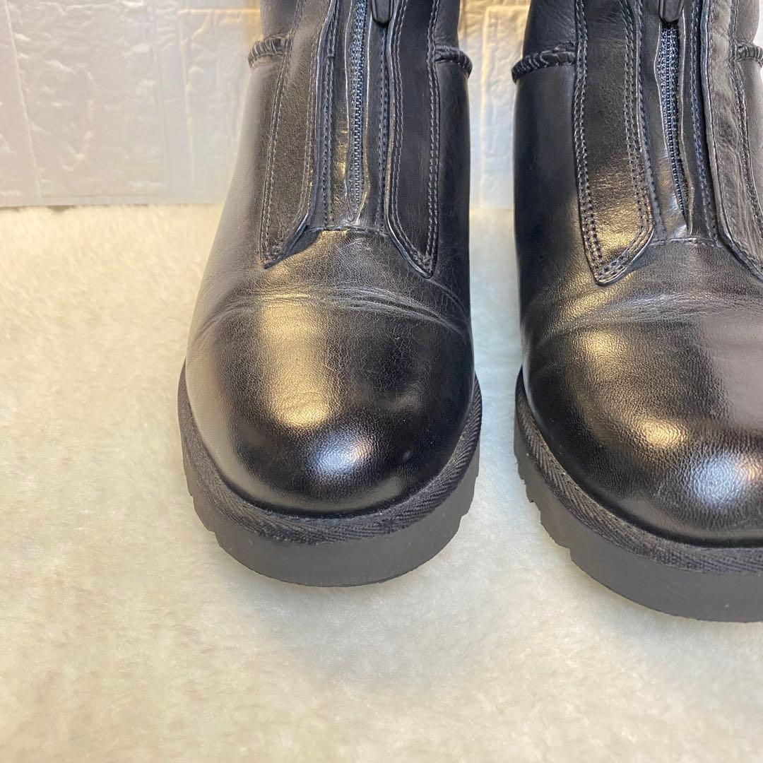 UGG フロントジップ ブーツ 23.5cm ブラック ムートン レザー 裏ボア