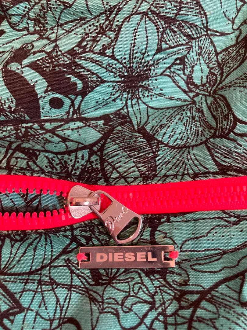 極美　DIESEL ディーゼル　ボストンバッグ　黒×ピンク＆グリーン花柄