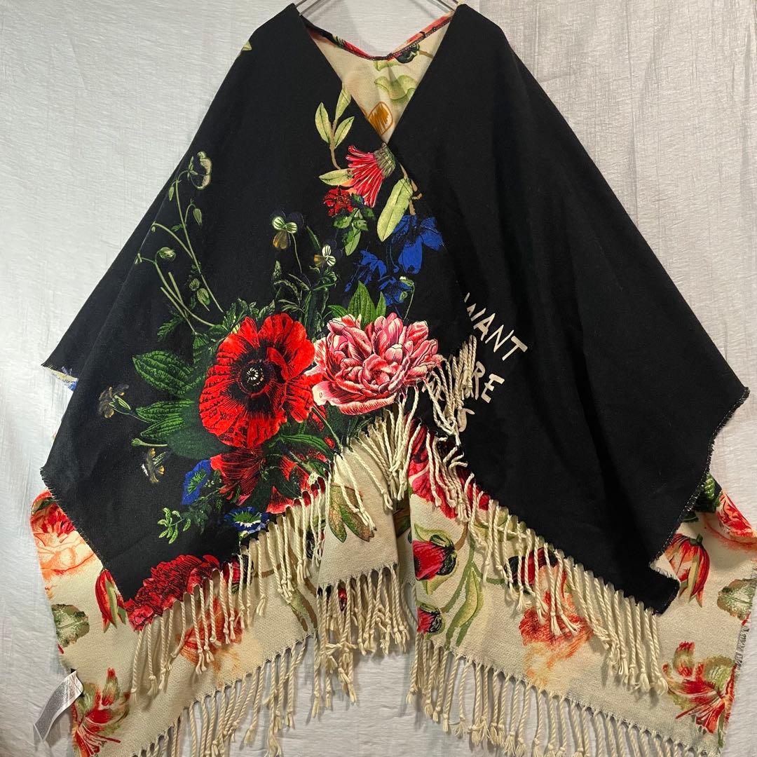Desigual 花柄 ポンチョ　大判ストール　リバーシブル　膝掛け　羽織り