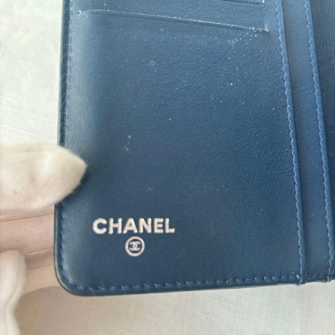 認証カード】CHANEL カメリア　折り財布 グリーン系 パテント　イタリア製