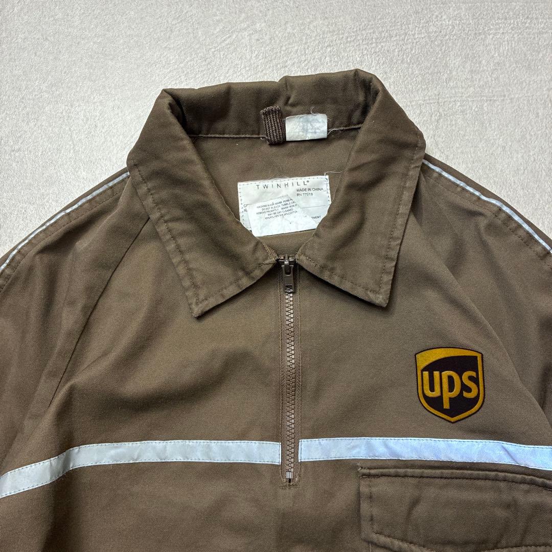 専用企業ロゴワークブルゾンupsハーフジップL相当リフレクターラグランプルオーバ