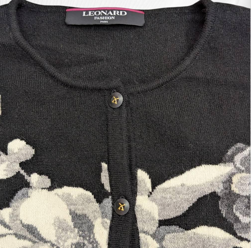 LEONARD レオナール 花柄 カシミヤ１００％ カーディガン ＬＬサイズ