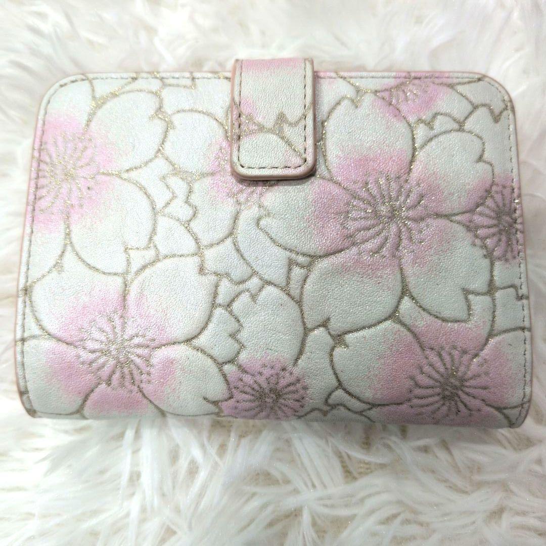 未使用級✨エーテル イタリア製レザー サクラ 桜 2つ折り財布 がま口