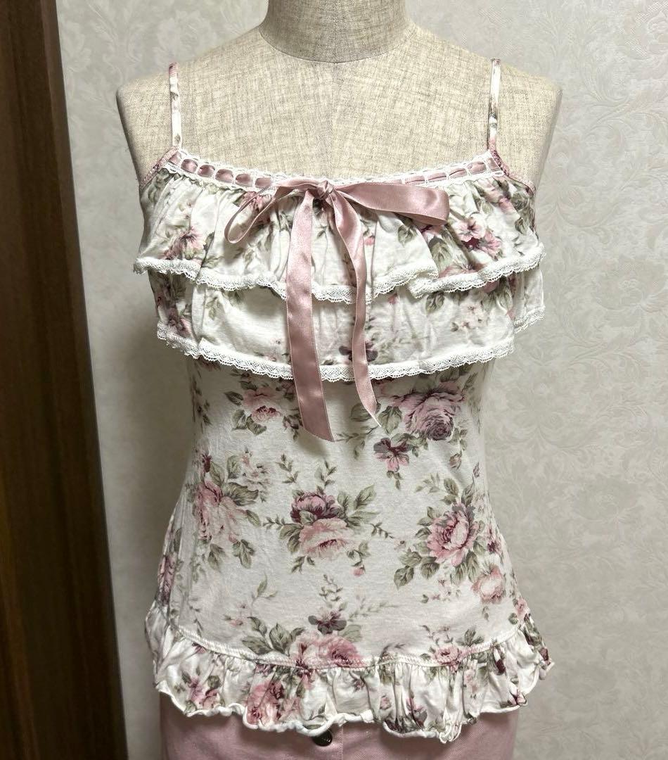 L'EST ROSE フリル♡リボン♡バラ柄 キャミソール 美品❤︎可愛い系