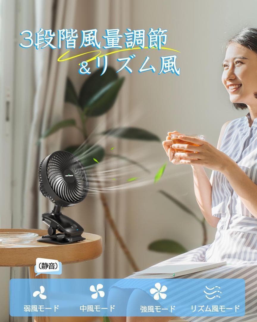 Keynice 扇風機 自動首振り 卓上 小型 静音 壁掛け 風量4段階調節