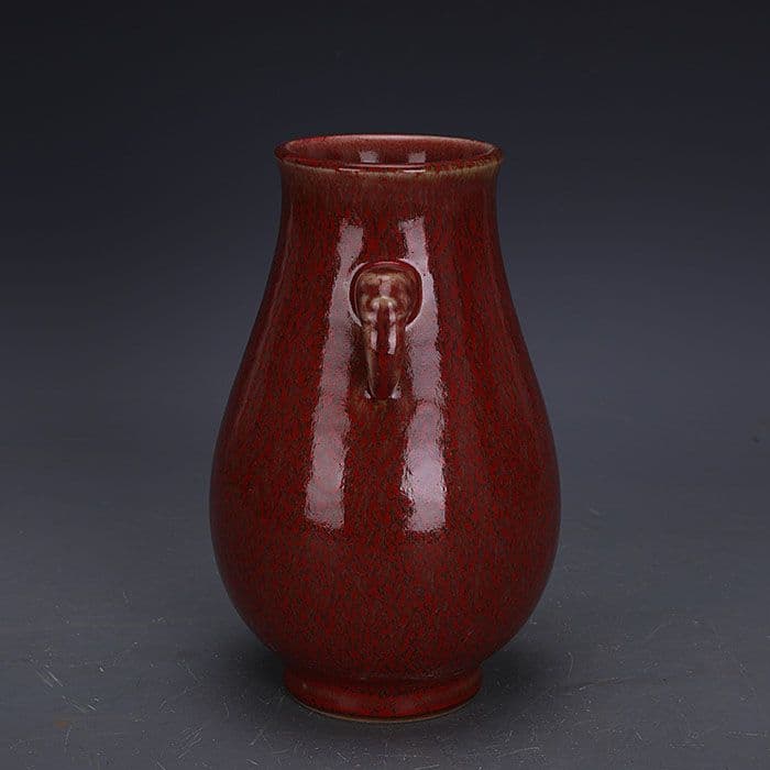 紅美人酔釉双耳福筒瓶  現代工芸品  美術品 置物