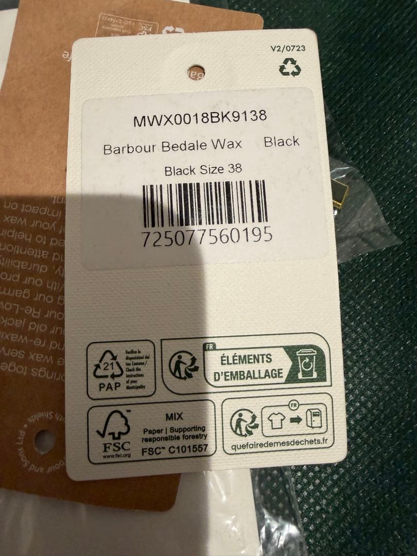 新品！Barbour ビデイル ワックスジャケット　ブラック ３８