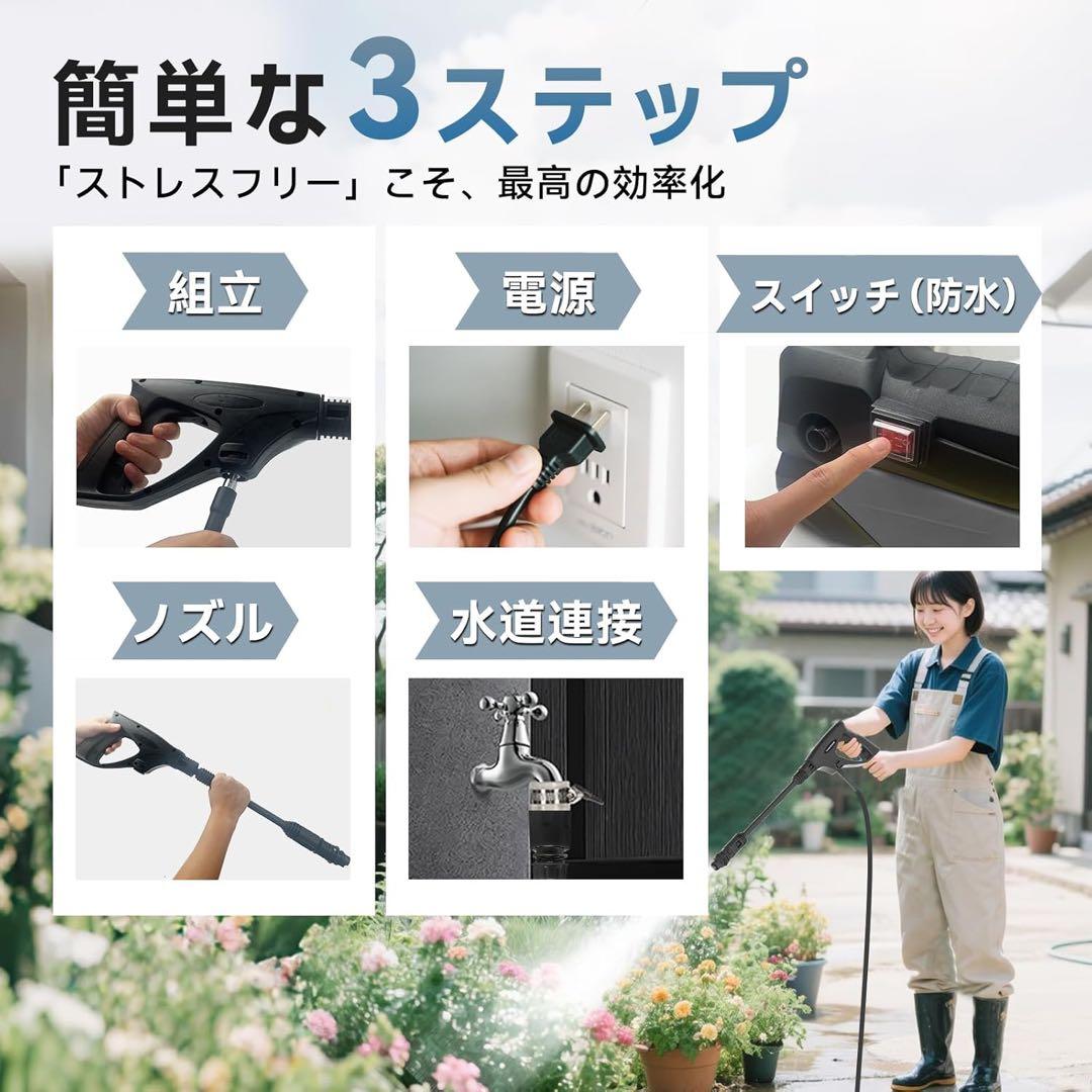 年末大掃除 高圧洗浄機 小型 軽量2.85kg 12MPa静音 収納 洗車 庭