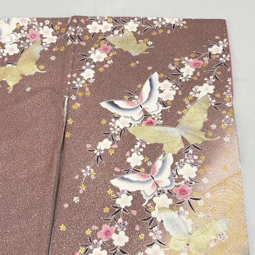 ゆりのはな　超トール　本振袖　金彩友禅　ボカシ染め　蝶・桜・流水　正絹　C601