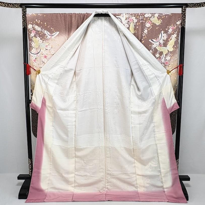 ゆりのはな　超トール　本振袖　金彩友禅　ボカシ染め　蝶・桜・流水　正絹　C601