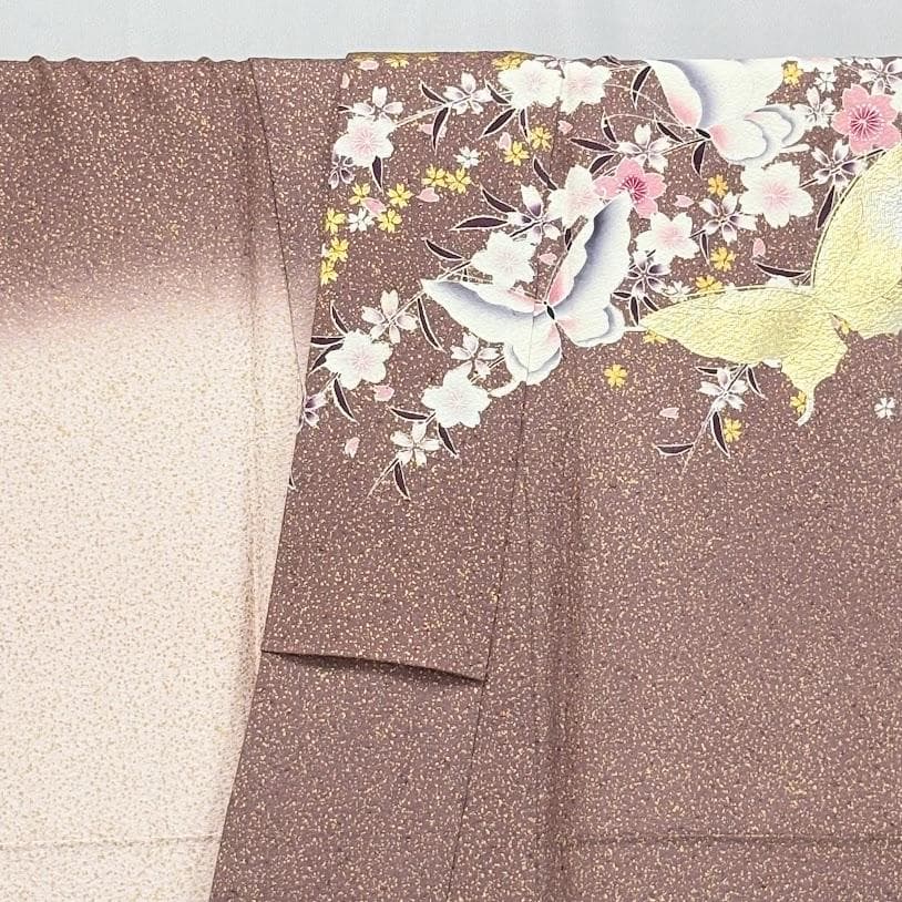 ゆりのはな　超トール　本振袖　金彩友禅　ボカシ染め　蝶・桜・流水　正絹　C601