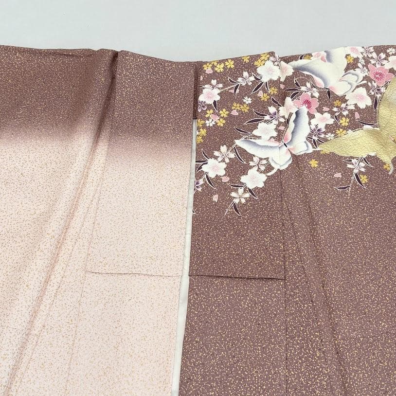 ゆりのはな　超トール　本振袖　金彩友禅　ボカシ染め　蝶・桜・流水　正絹　C601