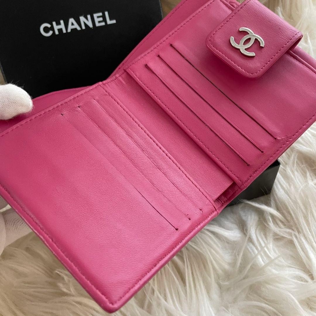 シャネル CHANEL 二つ折り 財布 アイコンライン ココマーク ピンク