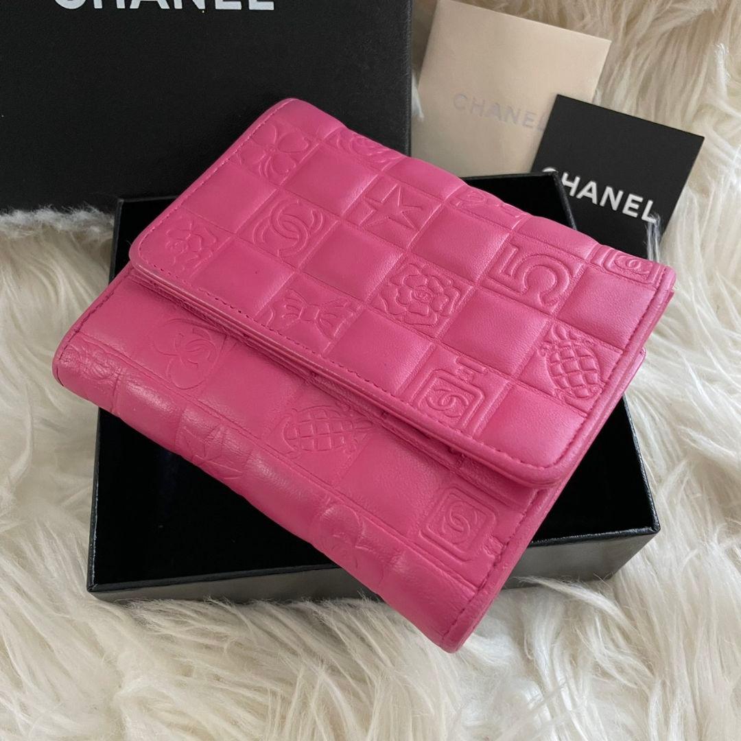 シャネル CHANEL 二つ折り 財布 アイコンライン ココマーク ピンク
