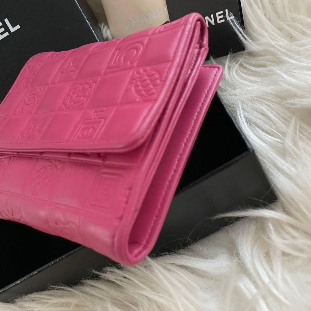 シャネル CHANEL 二つ折り 財布 アイコンライン ココマーク ピンク