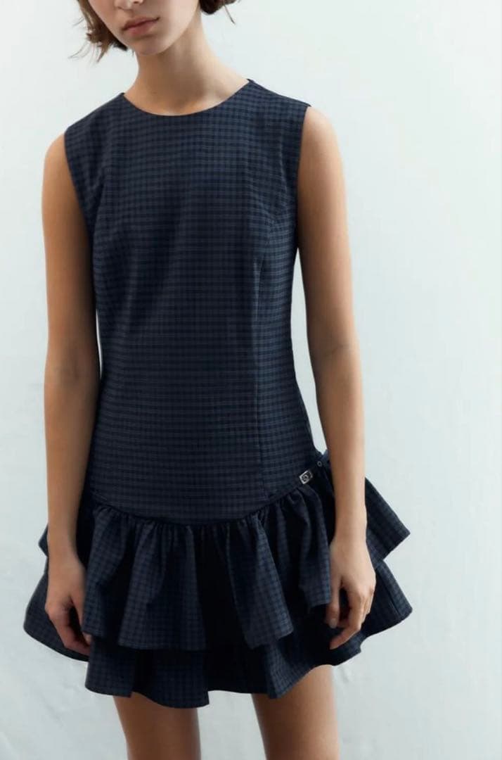 最終値下☆新品タグ付☆ Zara フリル付きチェック柄ショートワンピース