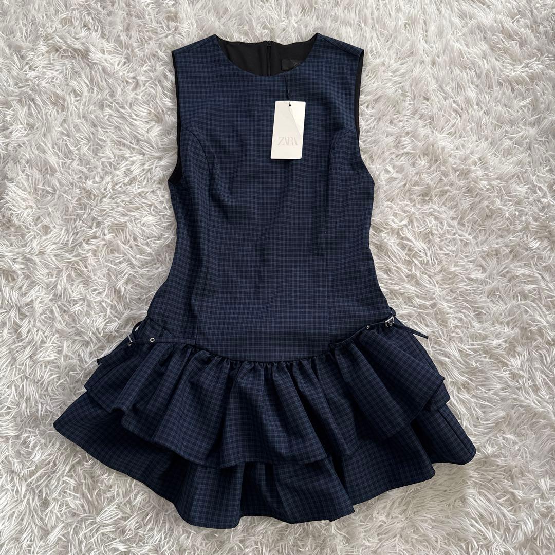 最終値下☆新品タグ付☆ Zara フリル付きチェック柄ショートワンピース