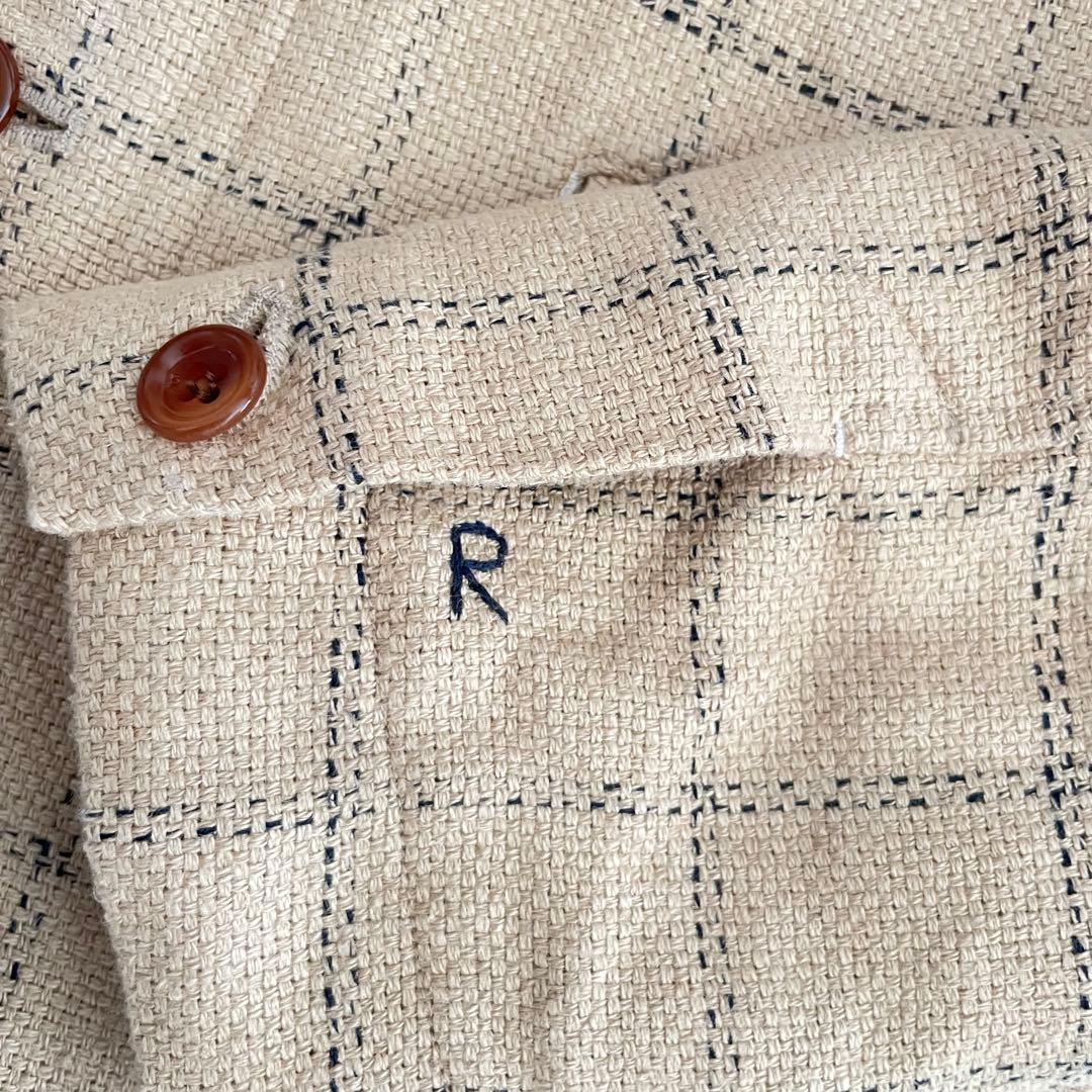 美品✨45R リネンヘンプ　ウィンドウペン　チェックテーラードジャケット　R刺繍