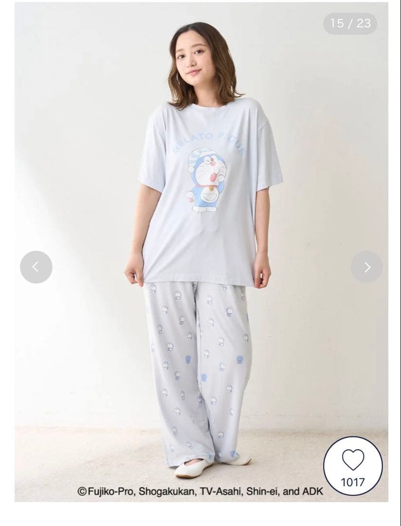 新品★ジェラートピケ ドラえもん ワンポイントTシャツ＆総柄ロングパンツセットL