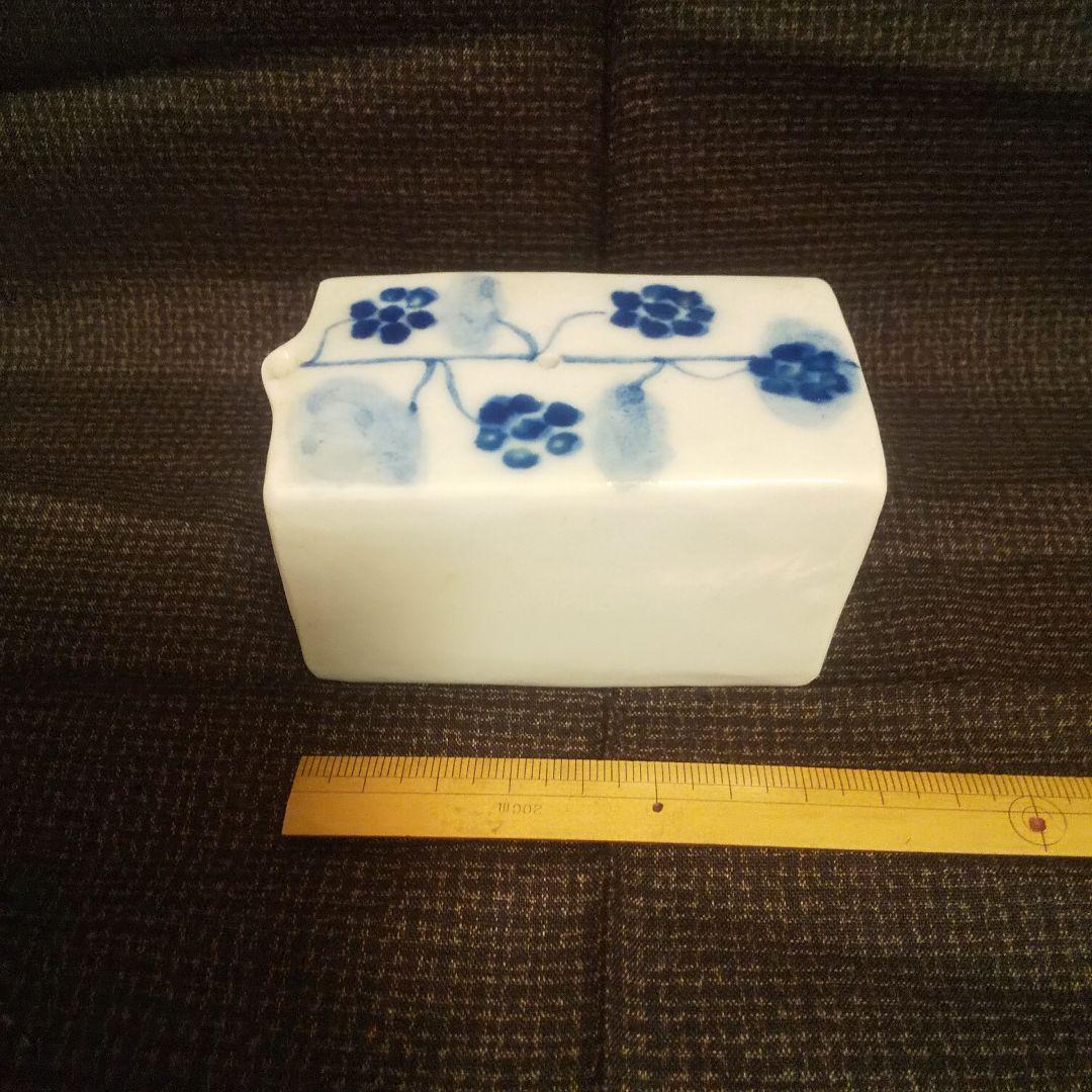 書道 水滴 作家物 染付 花紋 豆腐型